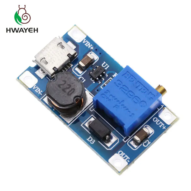 10 шт./лот MT3608 DC регулируемый Повышающий Модуль 2A Boost с MICRO USB 2в 24в до 5В 9В 12В 28В