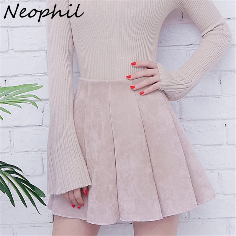 

Neophil 2021 Summer Women Mini Pleated Suede Skirts Preppy Style Falda Plisada High Waist School Girls Skater Short Skirt S1806