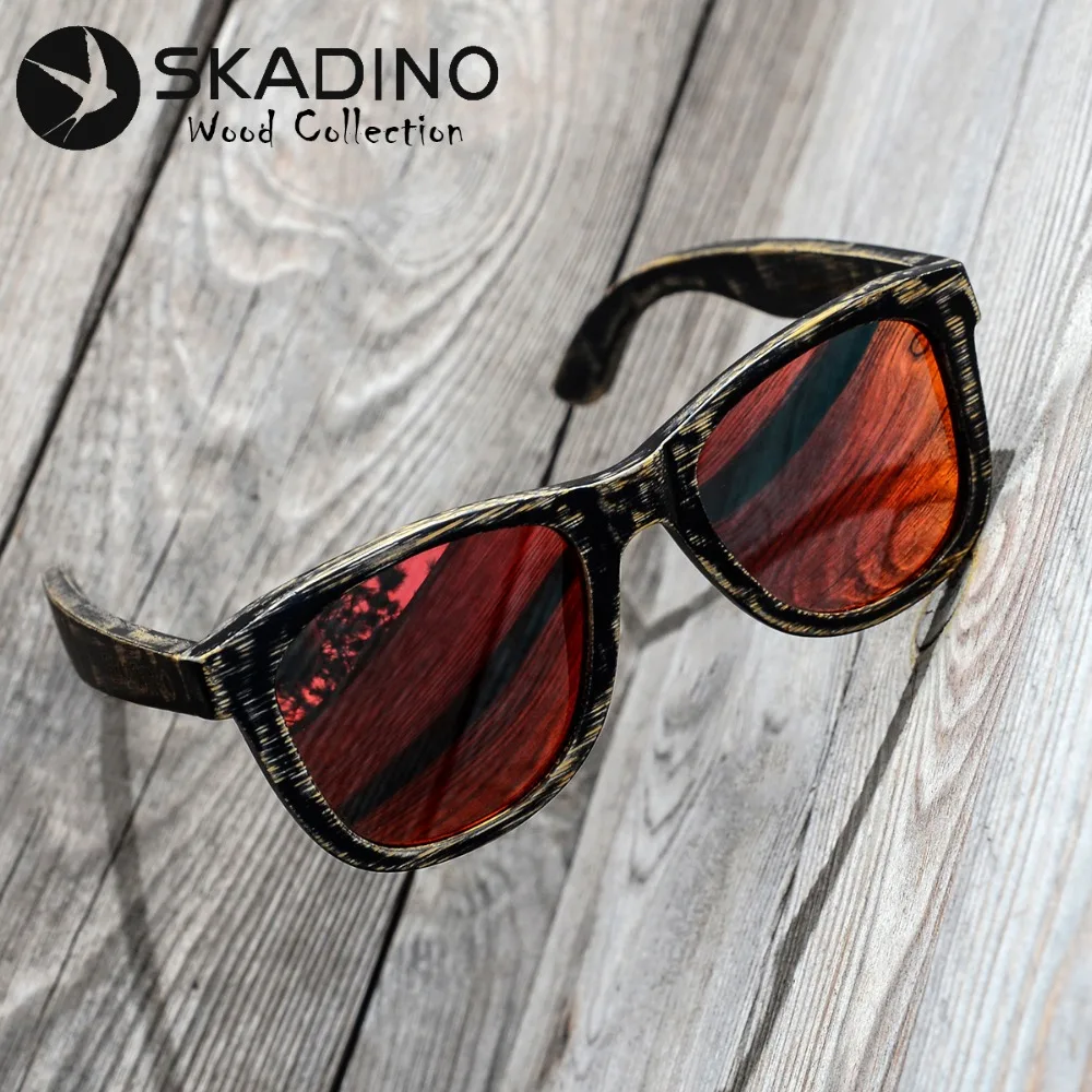 SKADINO бамбуковые поляризационные солнцезащитные очки UV400, модные солнцезащитные очки для женщин и мужчин с крутым покрытием, Красные линзы, ручная работа, бренд