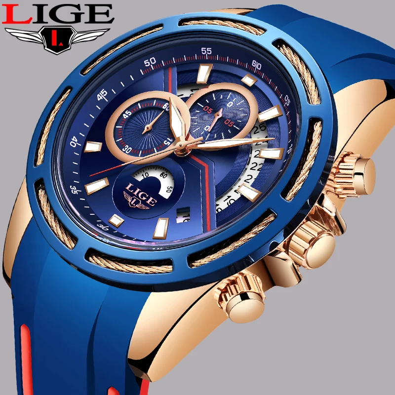 Relogio Masculino LIGE мужские часы Новый Топ бренд Роскошные модные спортивные кварцевые
