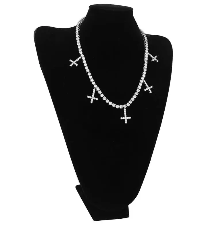 BLING KING Iced Out кубический цирконий 1 ряд теннисные цепи с крестом кулон ожерелье 5 мм Ширина Мода для мужчин/женщин ювелирные изделия - Окраска металла: Silver color