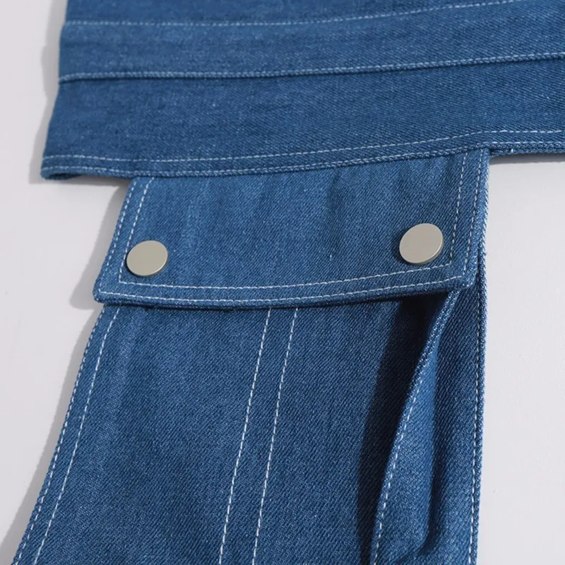 

OXANT Denim Belt For Women High Waist Lace Up Pocket Patchwork Wide Cummerbund 2019 Summer Tide Casual Belts Accessories
