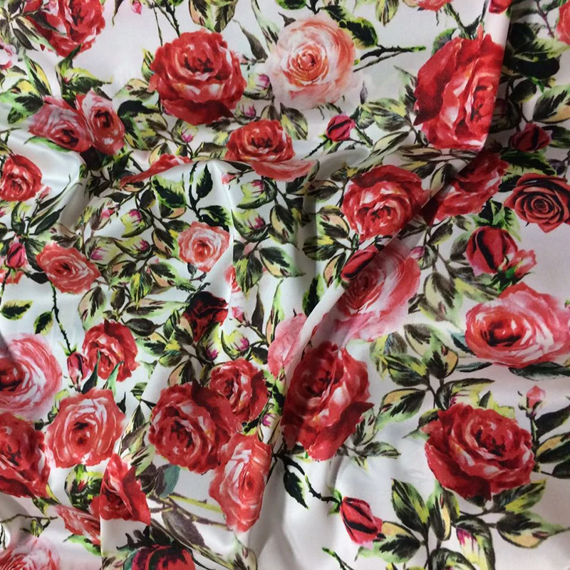110cm wide 22mm silk &amp spandex red rose print stretch satin fabric for dress shirt clothes cheongsam C018 | Дом и сад