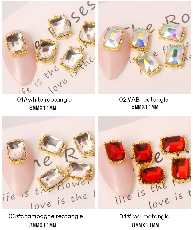 

100 Pcs Nail Art Rhinestones Crystal Decorations Metal Border Octagonal Square Diamond Set Powder Nails Accessories For Manicure