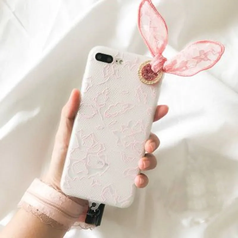 Нарисовать Оригинальные милые кружевные кроличьи ушки с браслет для iPhone 7 8 плюс 6