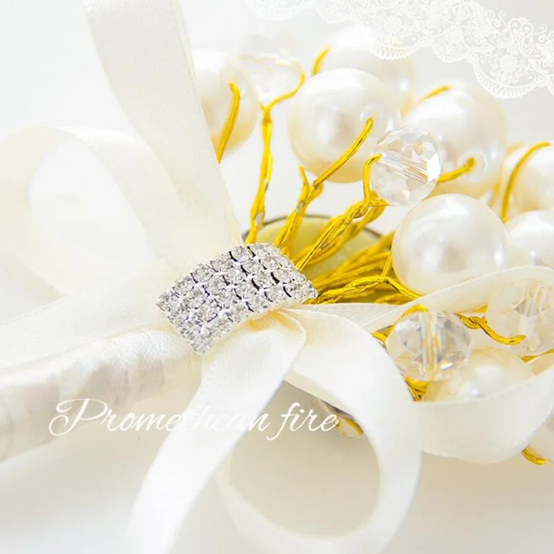 

3Pcs/Lot Handmade Luxury Boutonniere Pin Brooch Flowers With High Imitation Pearl Bride Groom Groomsman Corsages For Wedding