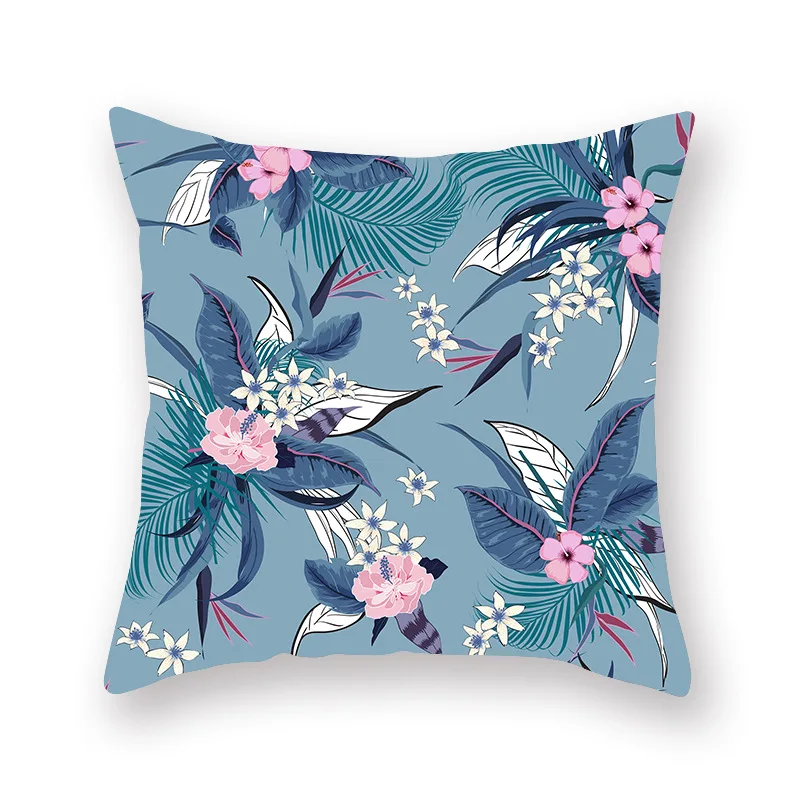 2019 fashion new blue plant flower and grass leaf pillowcase printing polyester cotton car office sofa cushion cover | Дом и сад