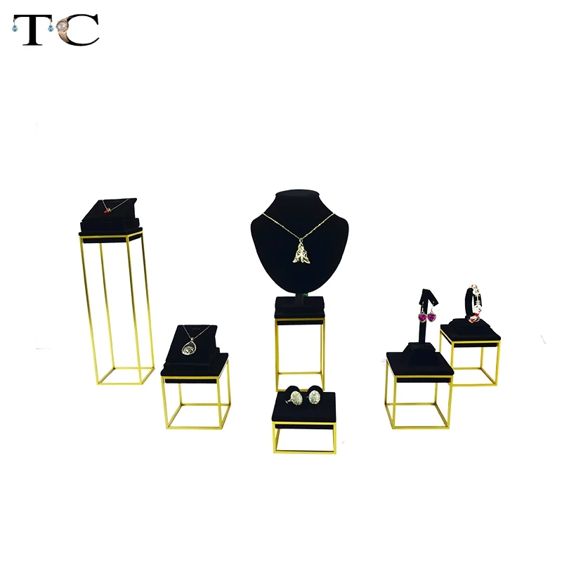Черные бархатные витрины из нержавеющей стали высокого качества для ювелирных