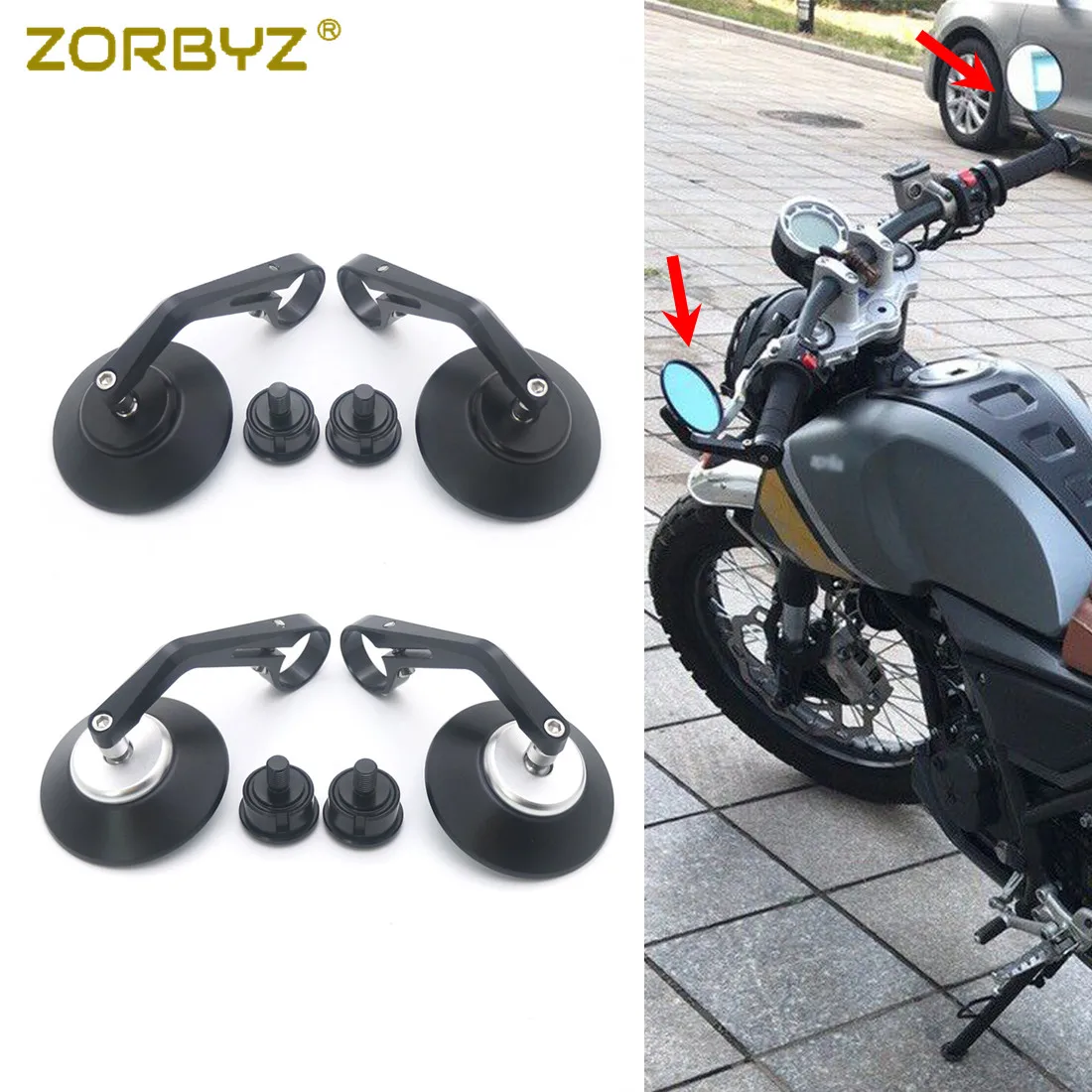 Зеркало заднего вида ZORBYZ Черное круглое с ЧПУ для мотоцикла 10 мм|Боковые зеркала