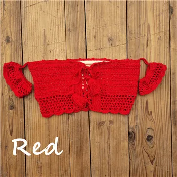 Red Top Ручная вязанная Цветочная юбка, женский купальник, сексуальный пляжный бикини, накидка, юбка в стиле бохо, эластичный пояс, кисточки - Цвет: Red Top