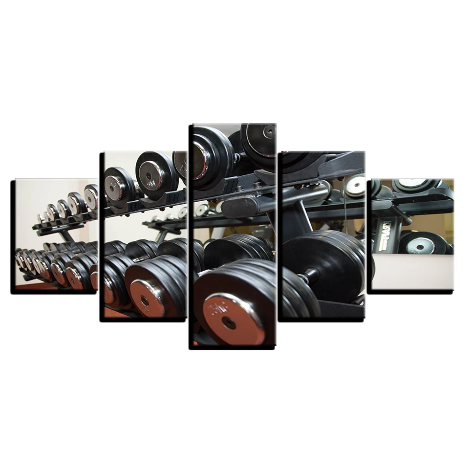 Canvas Pictures Wall Art Framework Living Room Home Decor 5 Pieces Gym Dumbbells Fitness Equipment Paintings HD Prints Posters | Дом и сад