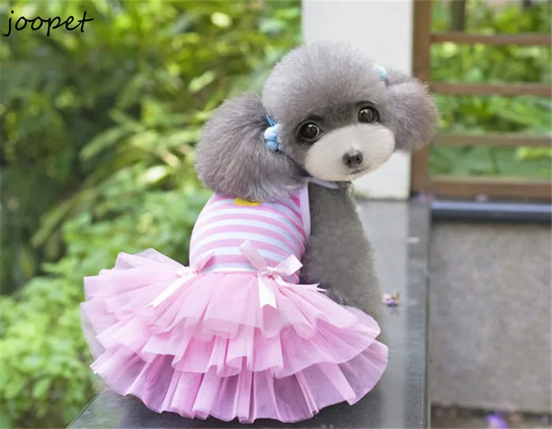 Free Drop Shipping 3 Colors Stripes Lace chiffon Pet tutu summer Dress Outfit Puppy chihuahua girl dog clothes Clothes Apparel | Дом и сад