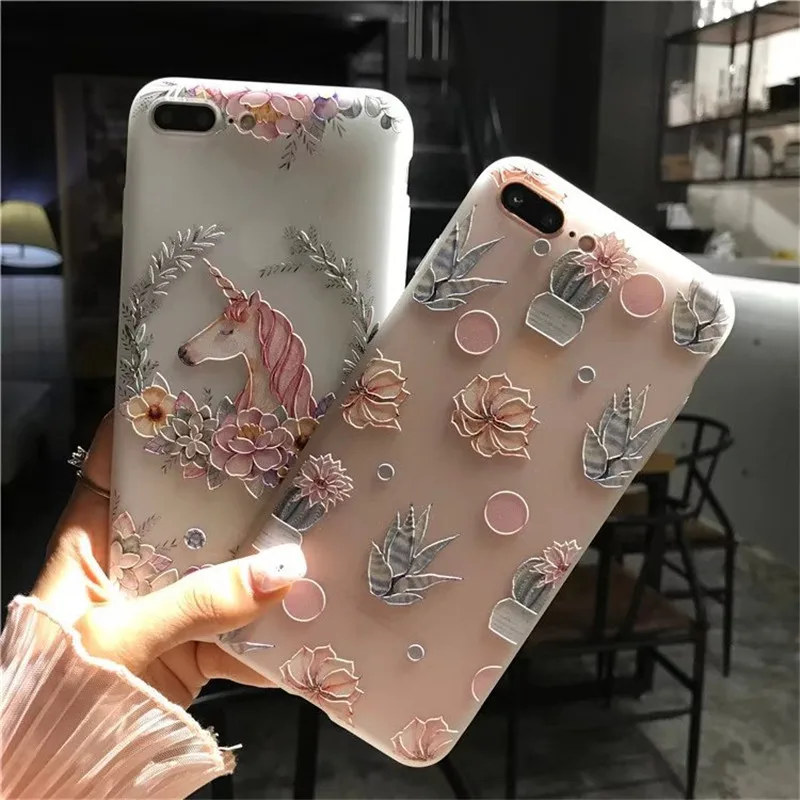 Новый iphone 6/6s/7/8/8 плюс/X мультфильм Единорог для XR mobile shell тиснением цветок кактуса