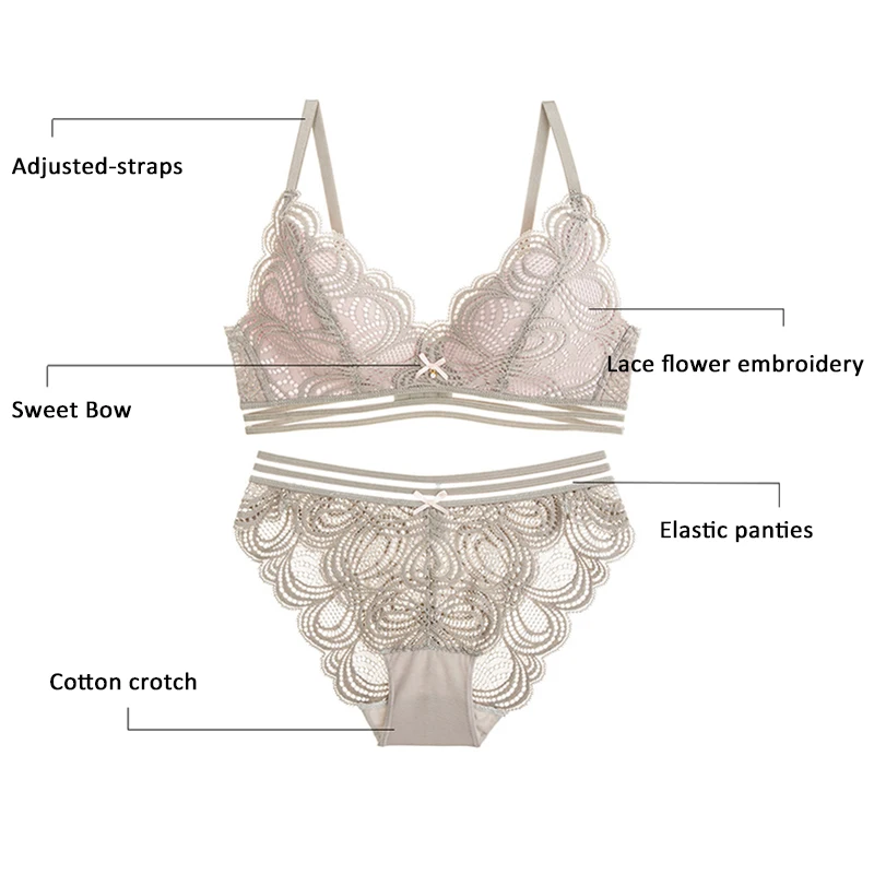 2018 Fashion Wireless Bra Set Push Up Lingerie Sets Soft Underwear Women Brand Sexy And Panty Lace Triangle Cup | Женская одежда