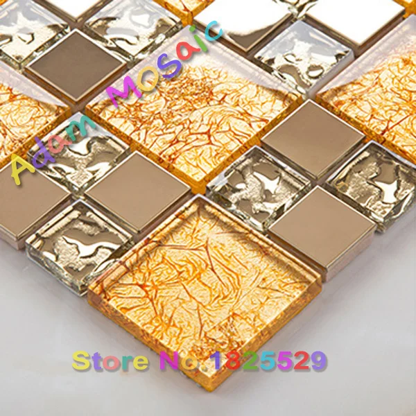 Золото зеркальная плитка камин стены искусства золотой стеклянная мозаика