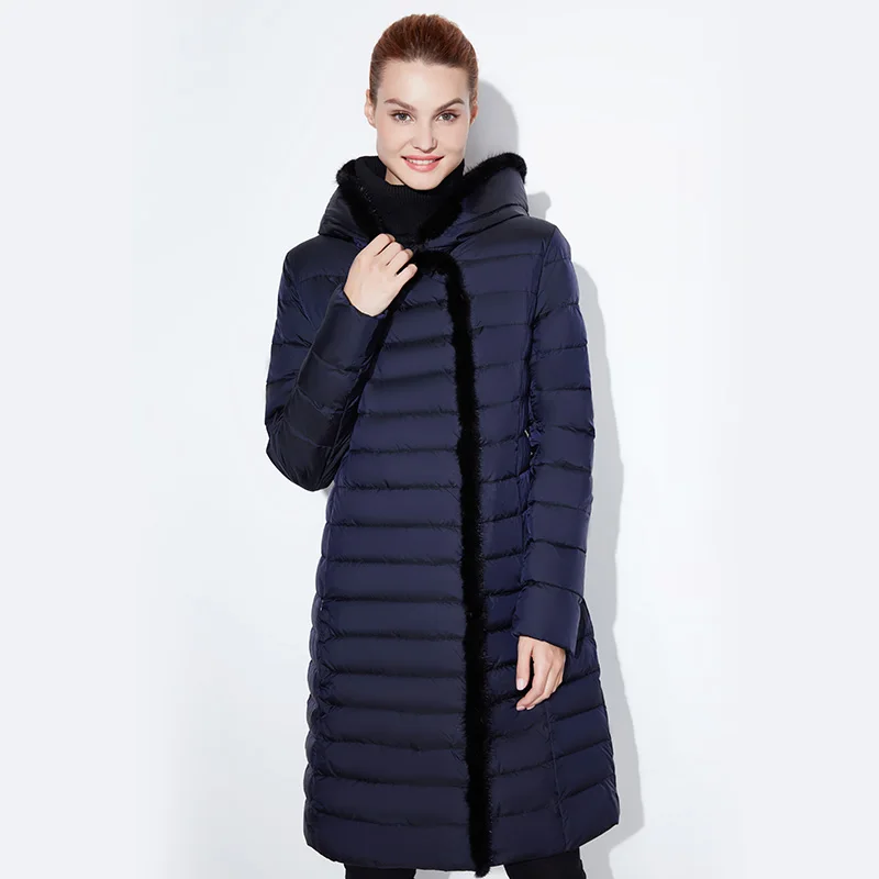 SnowClassic жакет женщин теплый зимний длинный пальто мода весна outwear сплошной тонкий толстый куртка передний край лиса меховой воротник - Цвет: blue
