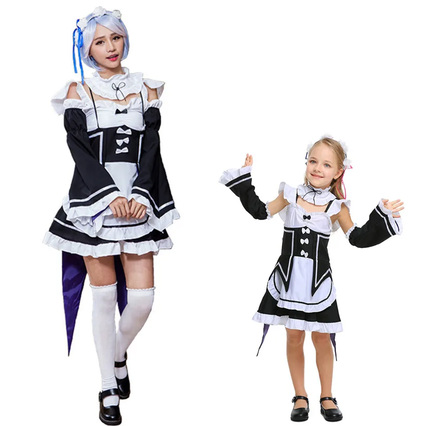 Re Zero Ram Rem, косплей, Re Life In a Different World, от Zero Rem Ram, костюмы для косплея, платье служанки, одежда для родителей и детей