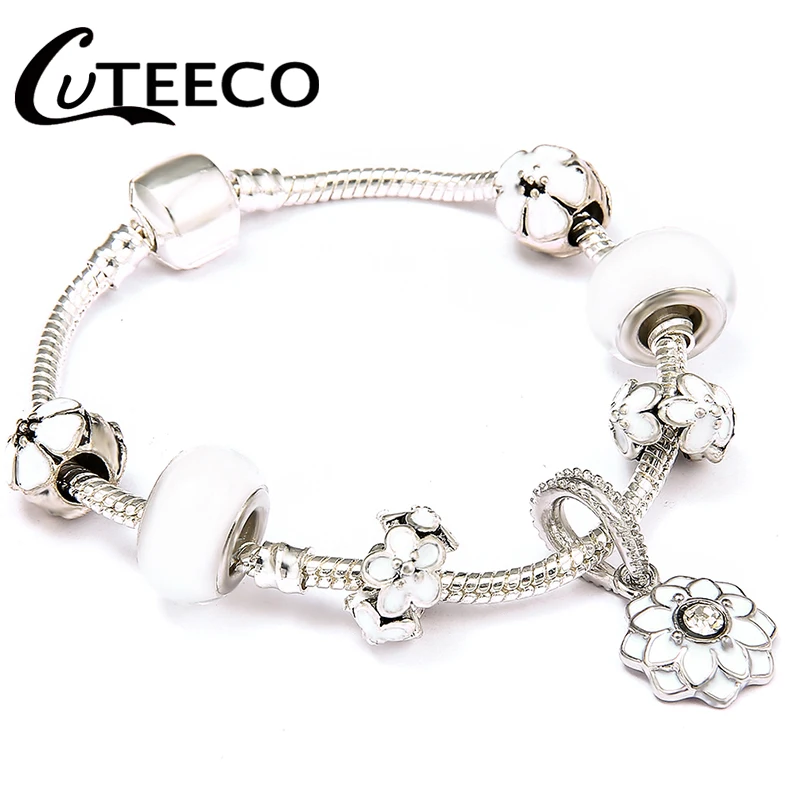 CUTEECO, европейский стиль, 925, уникальные серебряные браслеты с подвесками, сделай сам, хрустальные бусины, брендовые браслеты и браслеты для женщин, ювелирное изделие, подарок