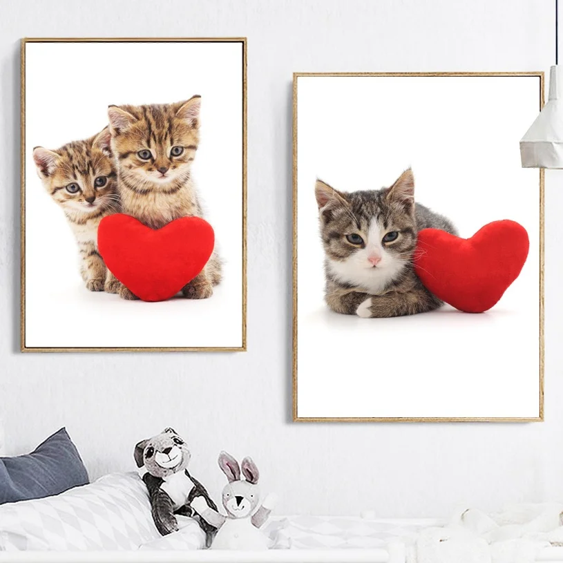 

Nordic Minimalism Cute Cat Heart Wall Art Canvas Painting Nordic Posters And Prints Animals Wall Pictures For Living Room Decor