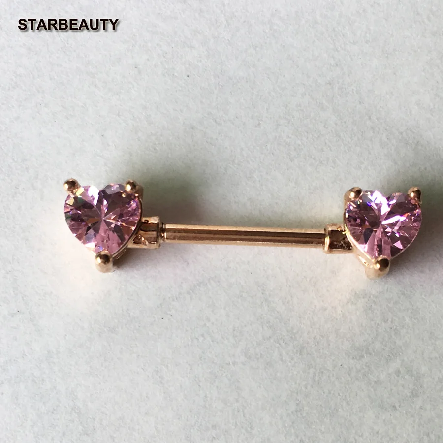 2 шт./заказ кольцо для пирсинга с розовым кристаллом в форме сердца Mamilo