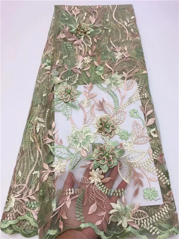 Новейший стиль белая кружевная ткань с бисером 2019 модная африканская тюль