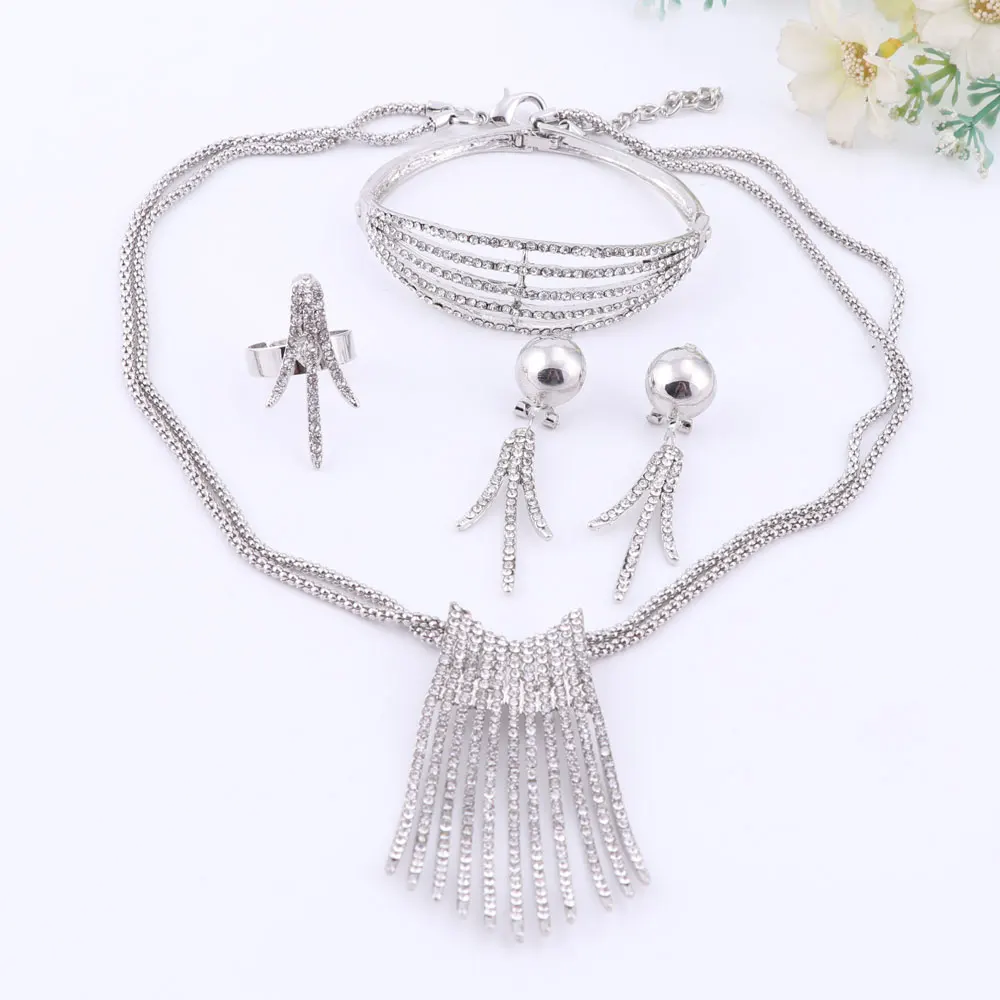 Latest Fashion Trendy Jewelry Set For Women Gold/Silver Plated Beads Collar Necklace Earrings Bracelet Ring Sets | Украшения и