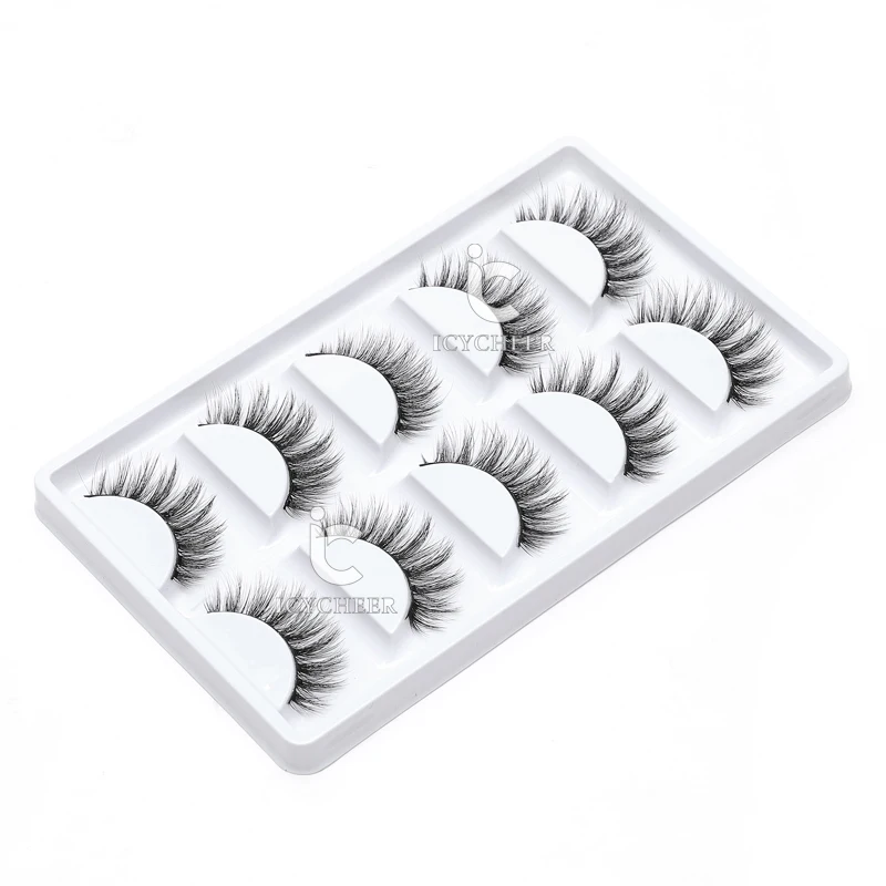 ICYCHEER Makeup Cosmetics 5 Pairs Real Mink 3D False Eyelashes 100% Siberian Fur Natuarl Long Thick Fake Handmade | Красота и