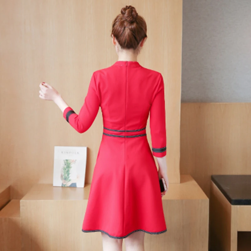 Платье женское осень-зима 2018 элегантное платье с рукавом три четверти высокой