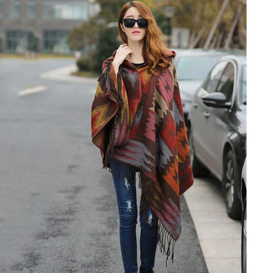 Фото Autumn Winter Print Shawl Jacket Knitted Sweater Vintage Ethnic Oversized Hooded Cardigan Women Cashmere Tassel Poncho Cape Coat Autumn Winter Print Shawl Jacket Knitted Sweater Vintage Ethnic Oversized Hooded Cardigan Women Cashmere Tassel Poncho Cape Coat