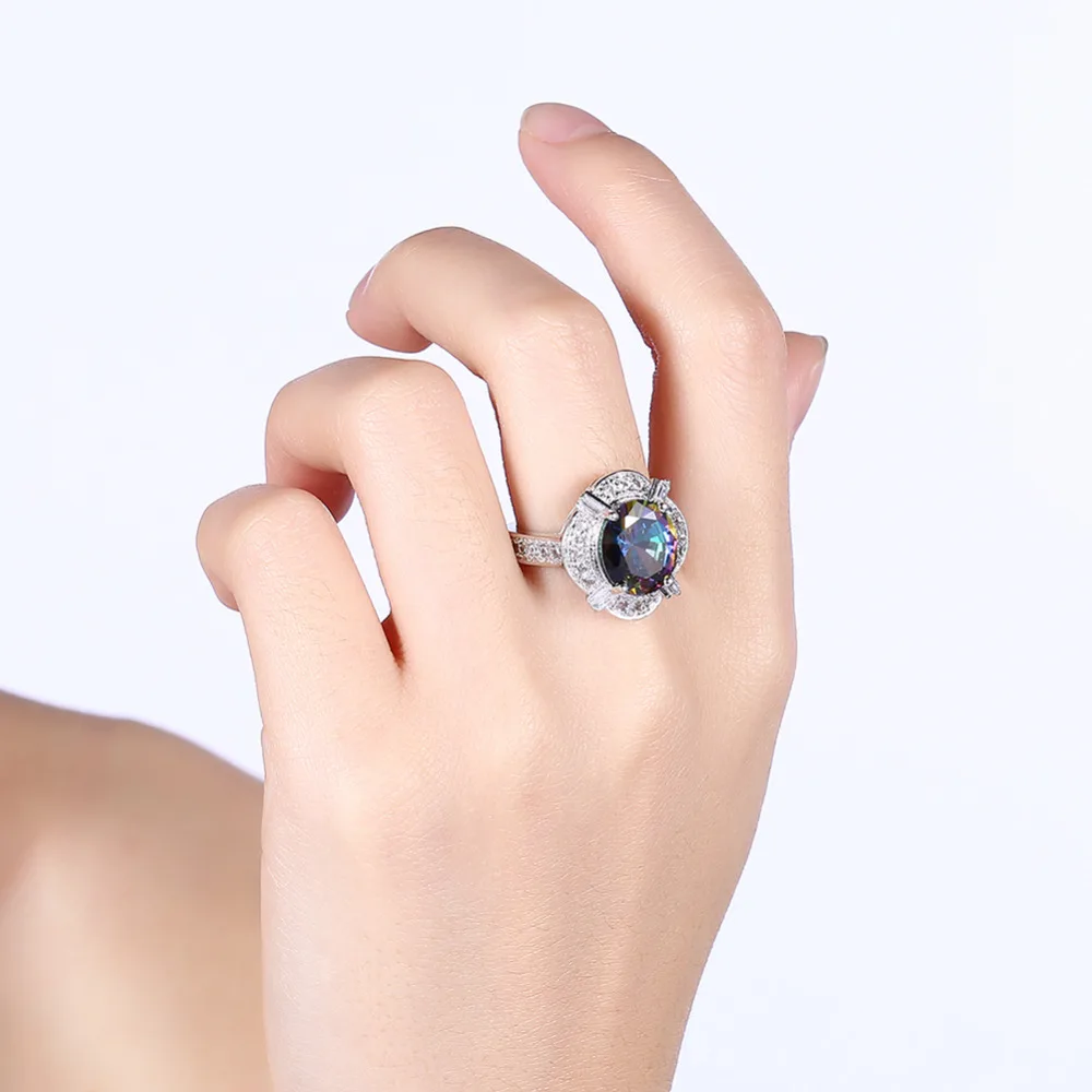 

Glaring Silver Color Lab Rainbow Mystic Cubic Zirconia Engagement Wedding Rings For Women Fashion Jewellery R2121