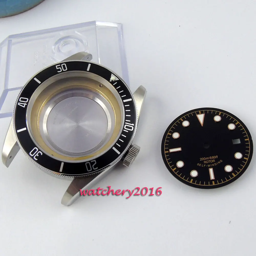

41mm Corgeut sapphire glass fit 8215 2836 movement black ceramic bezel Watch Case+Dials