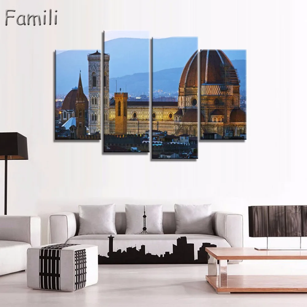 

Free shipping 4Pcs/set Modern popular HD printed canvas painting beautiful night view of wall art pictures home decor no framed