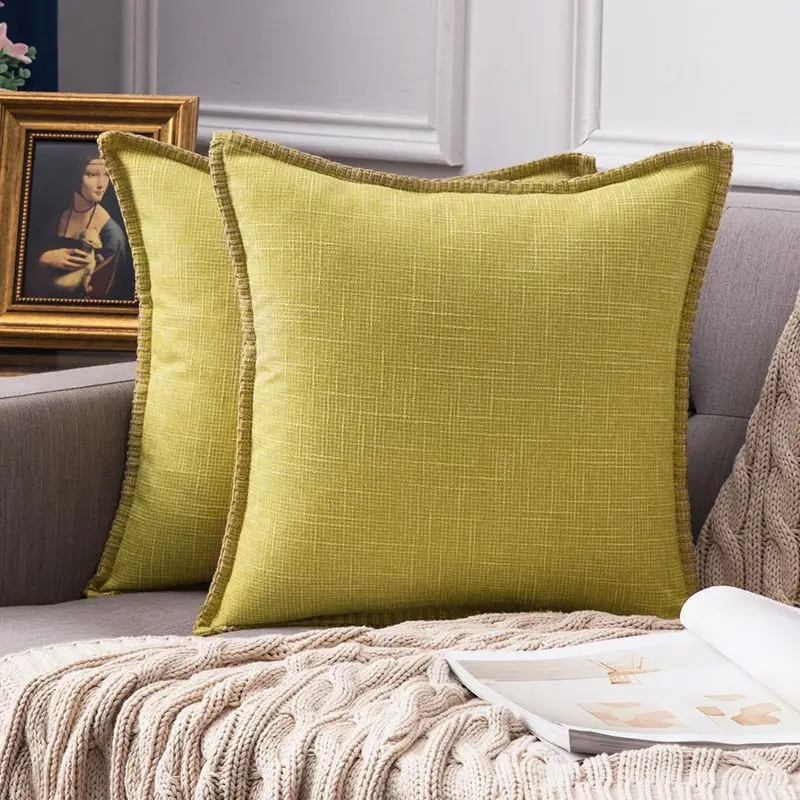 Light Yellow Декоративные наволочки для подушек в деревенском стиле, обшитое фланцевое полотно, Мешковина, наволочки для подушек, винтажный декор, наволочки для дивана - Цвет: Light Yellow