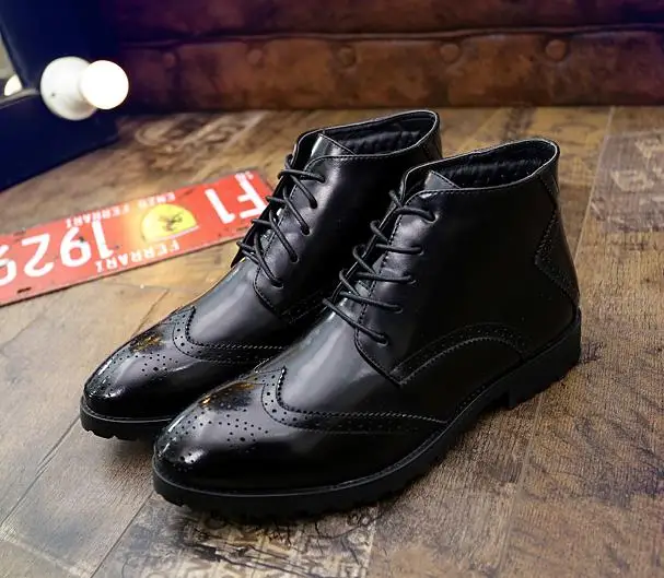 Мужская кожаная модельная обувь мужские зимние ботинки с меховой подкладкой