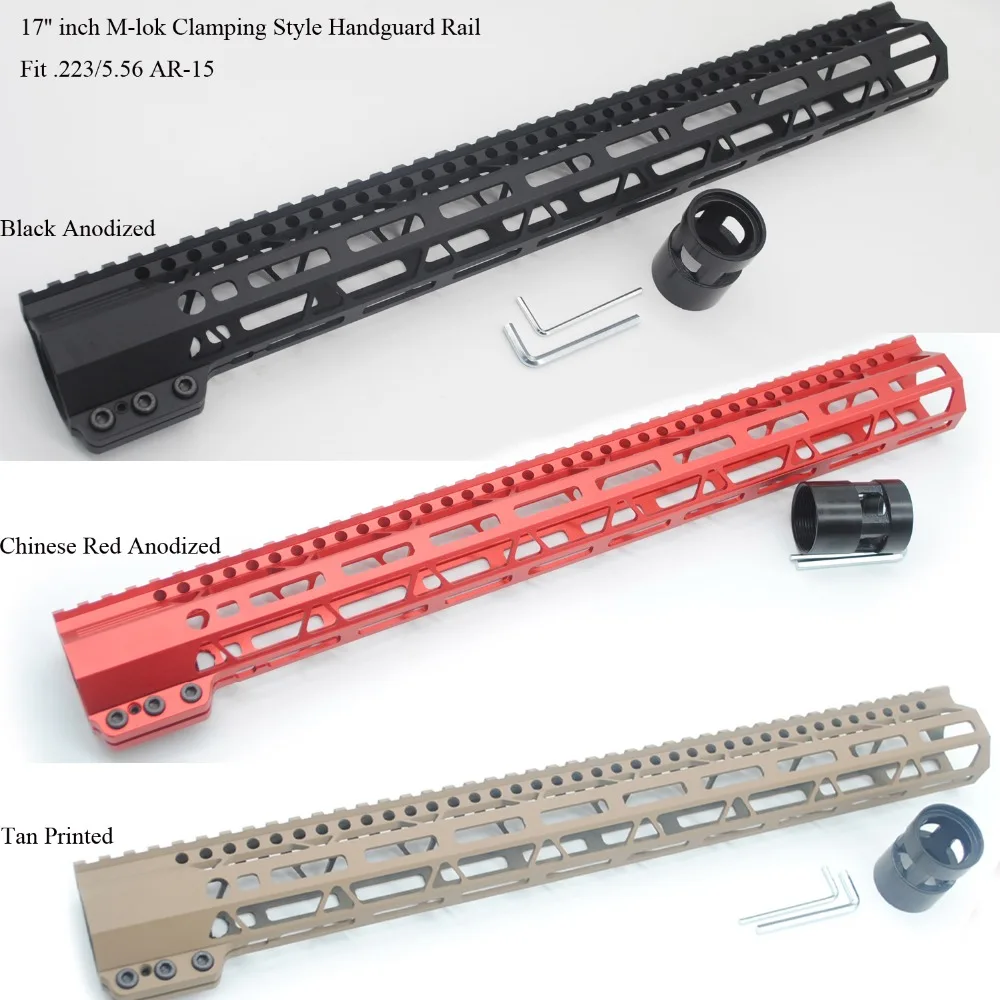 

TriRock 17'' inch Ultra Length M-lok Clamping Style Handguard Rail Picatinny Mount System Fit .223/5.56_Black/Red/Tan Color