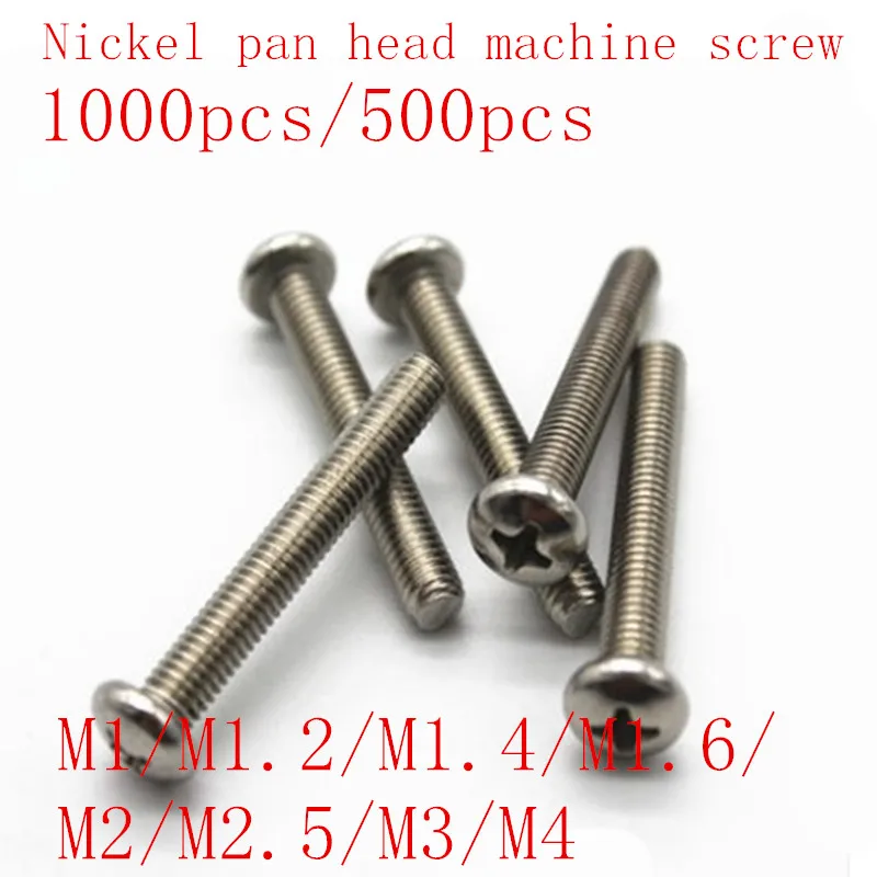 1000 шт. M1/M1.2/M1.4/M1.6/M1.7/M2/M2.5/M3/M4 DIN7985 Сталь с никель самонарезающие винты круглой