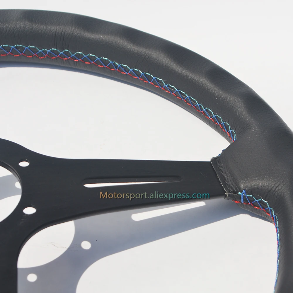Кожаный руль 70 PCD модифицированный гоночный с 6 отверстиями и 3 цветными стежками