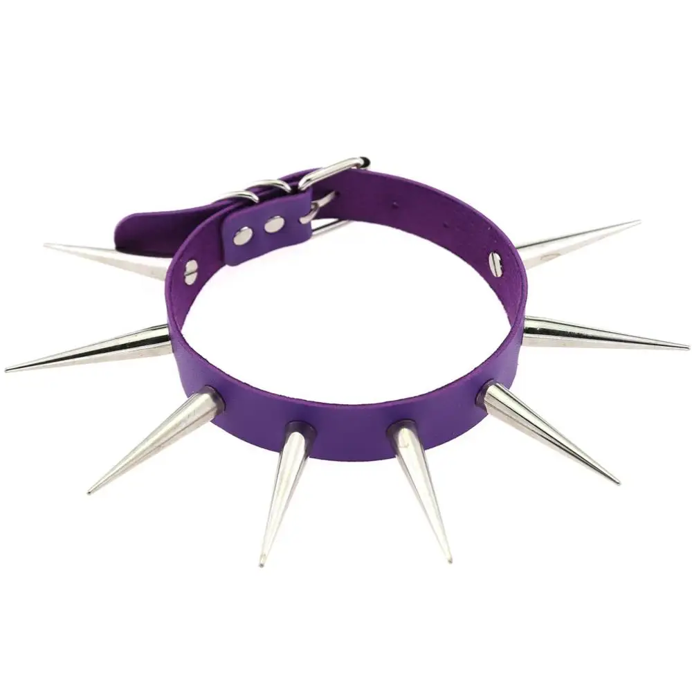 Purple Сексуальные панковские большие шипованные заклепки рок-Чокеры в готическом стиле женские кожаные Серебряные Шипы Заклепки Шпильки Ошейник Колье массивные украшения - Окраска металла: Purple