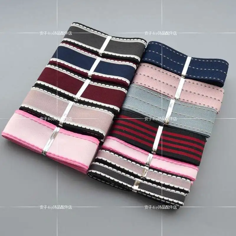 Двусторонняя корсажная лента с белыми линиями 25 мм бант для волос ручной работы