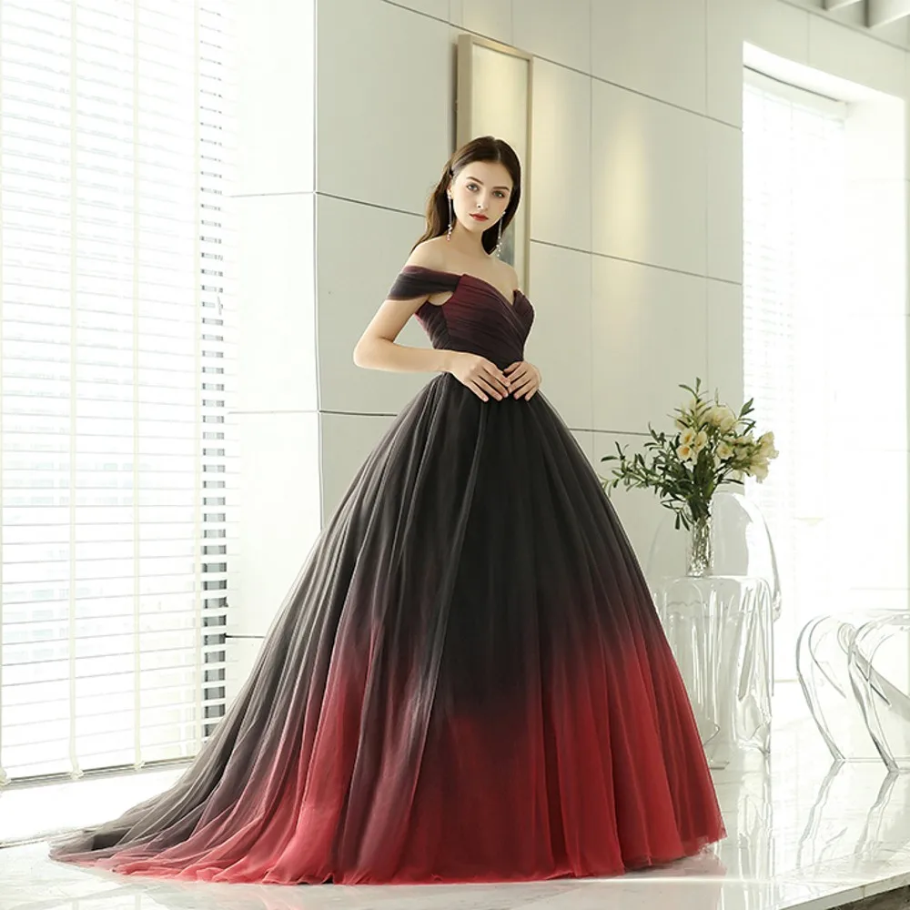 BEPEITHY vestido de festa дизайн милое бальное платье с открытыми плечами пышные градиентные цвета Тюль Длинные вечерние платья