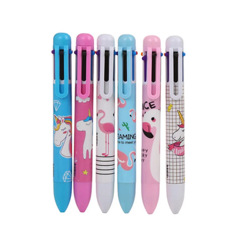 

1pcs Unicorn 6 Color Pen Flamingo Ballpoint Pen Kawaii Stationary Cartoon Cute Pens Student Gel Pens Kawaii School Supplies