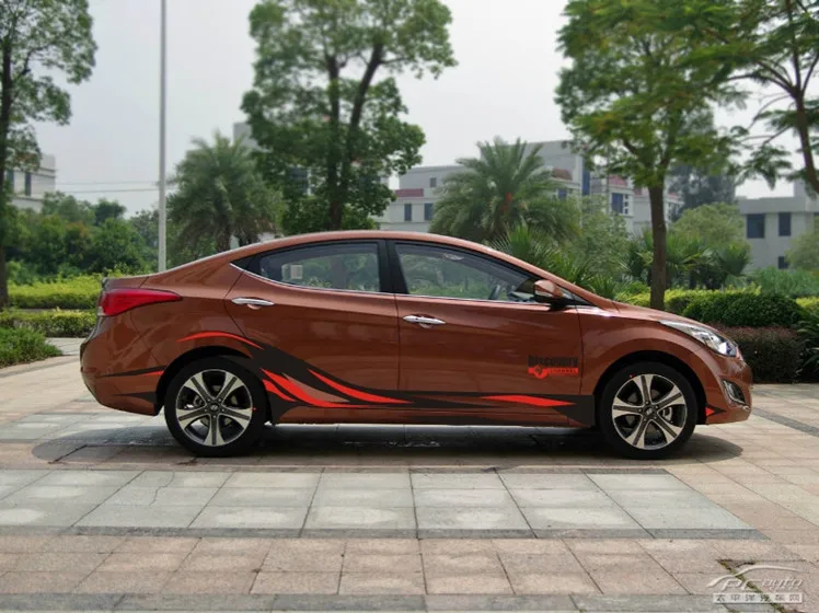 Black Red Сбоку юбка линия талии наклейка для hyundai Avante Verna Solaris всего тела декоративные BA049 - Название цвета: Black Red