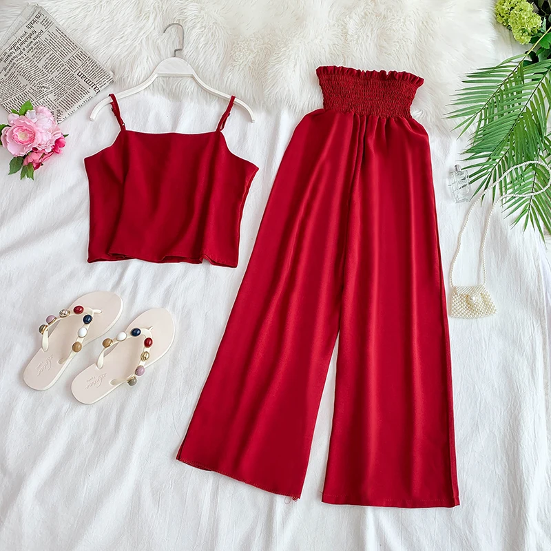 Женский комплект из 2 предметов укороченный топ без рукавов + широкие штаны