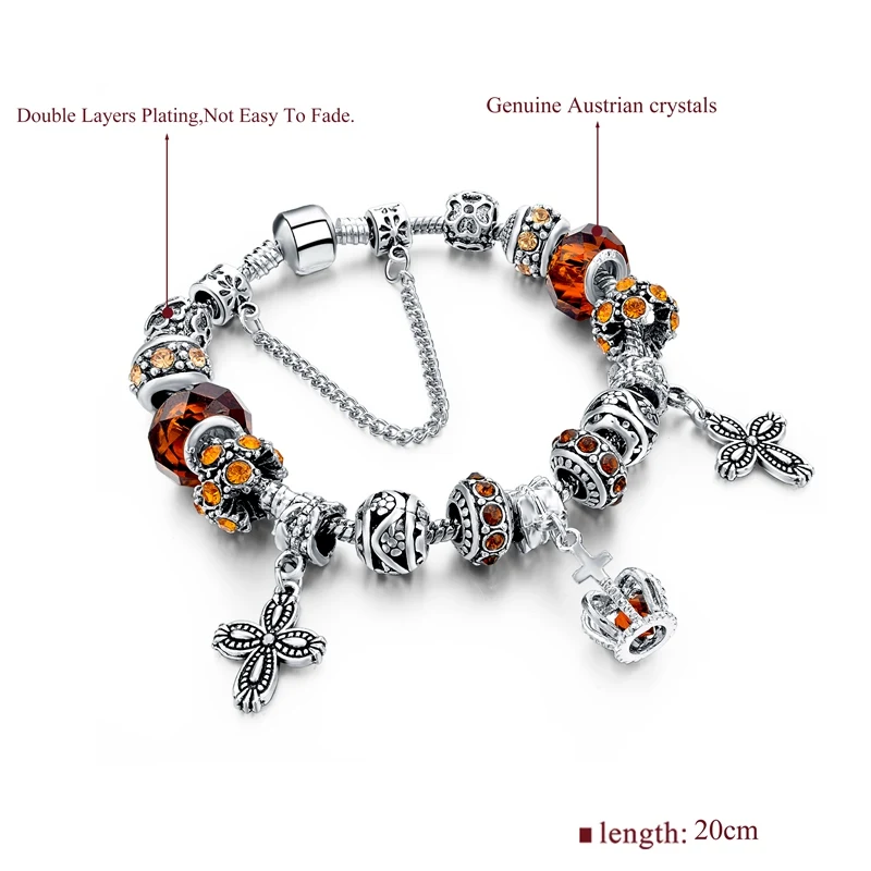 Роскошные DIY хрустальные браслеты с короной и серебряные ювелирные изделия