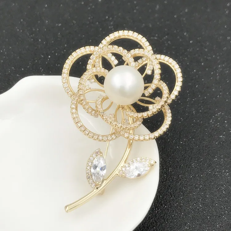 

Luxury Flower Pearl Breastpin Jewelry Findings Women DIY Pearl Brooches Components Silver&Gold Plated Color 3Pcs