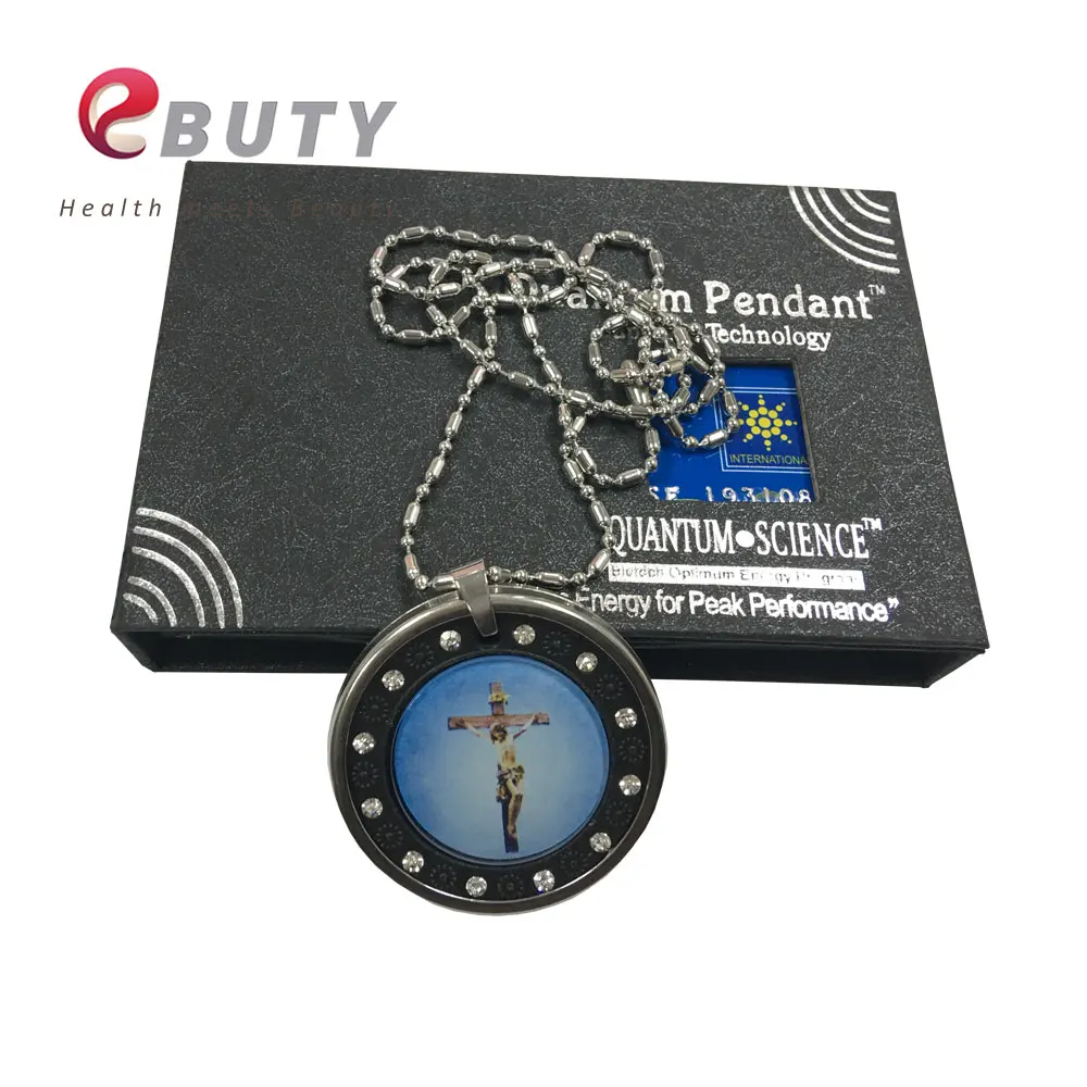 

EBUTY Energy Pendants Quantum Jesus Pendant with Stainless Steel Chain and Black Gift Box 3000CC Negative Ions Wholesales 50pcs