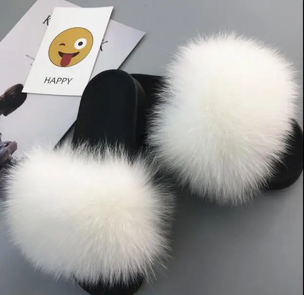 White COOLSA/женские нескользящие шлепанцы на плоской подошве с лисьим мехом; женские меховые шлепанцы; женские плюшевые меховые тапочки; Прямая поставка; обувь на меху; женская обувь; Лидер продаж - Цвет: White