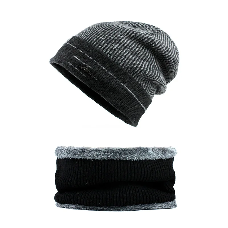 [FLB] зимняя шапочка-шарф skullies beanies мягкая теплая мешковатая шапка маска Gorros Зимние головные уборы для мужчин и женщин трикотажные F18042 - Цвет: Black Set