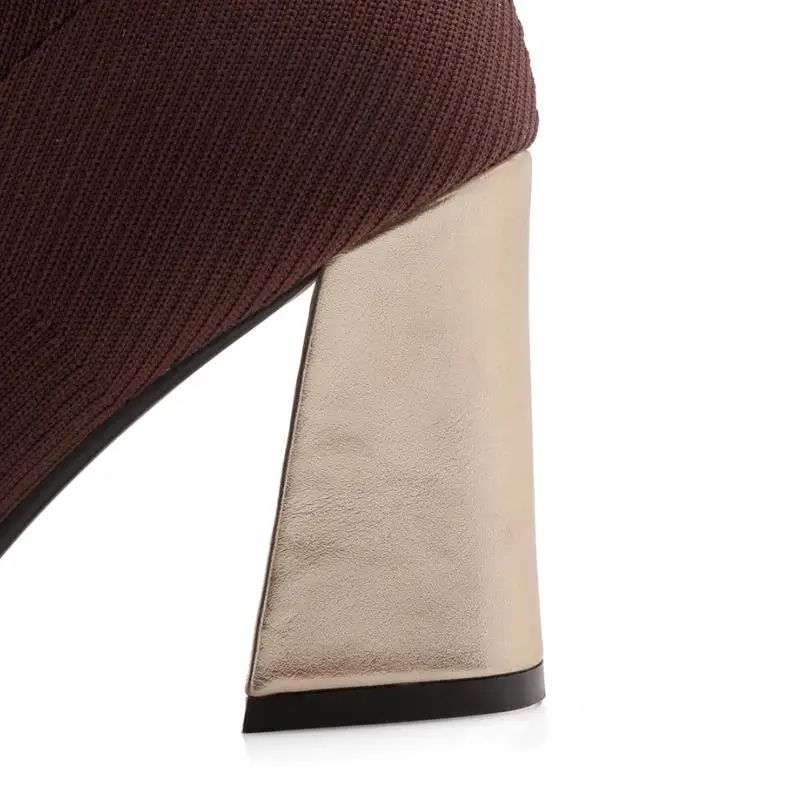 RizaBina Plus Size 33-46 Sexy Women Mid Calf Boots Patchwork Warm Shoes Fashion Sock High Heel Designer Winter | Обувь