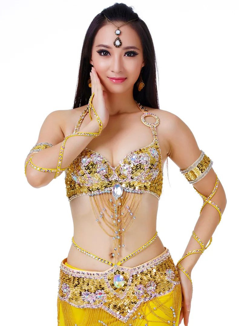 Yellow-Bra-Belt Комплект из 2 предметов/3 шт., костюмы для взрослых, для выступлений, для танца живота, фланелевая раздельная юбка, для восточных танцев, одежда для выступлений, для танцев, бюстгальтер, пояс, юбка - Цвет: Yellow-Bra-Belt